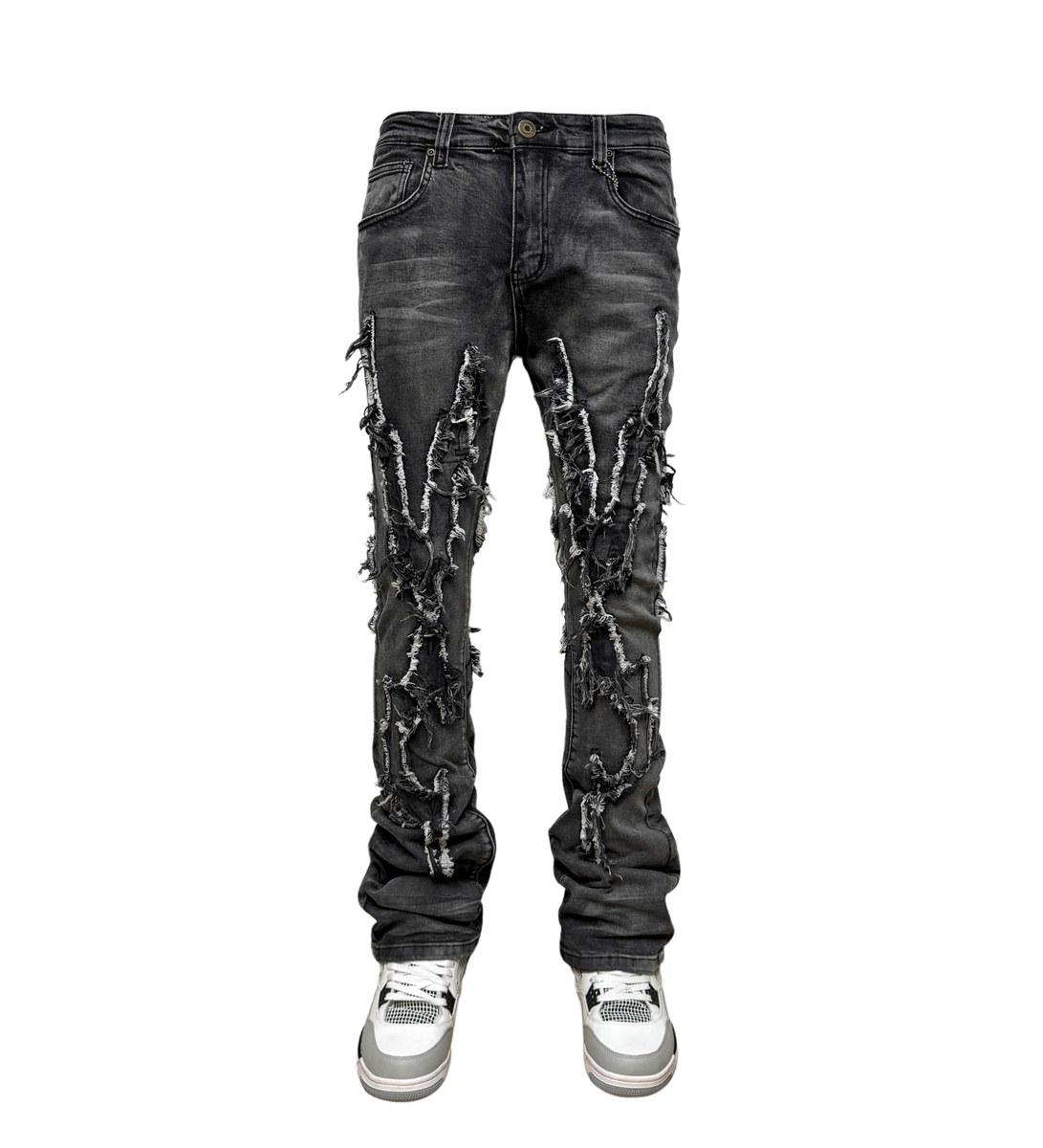 VICIOUS CUT-OUT DENIM PANTS (VC406-VINTAGE BLACK)