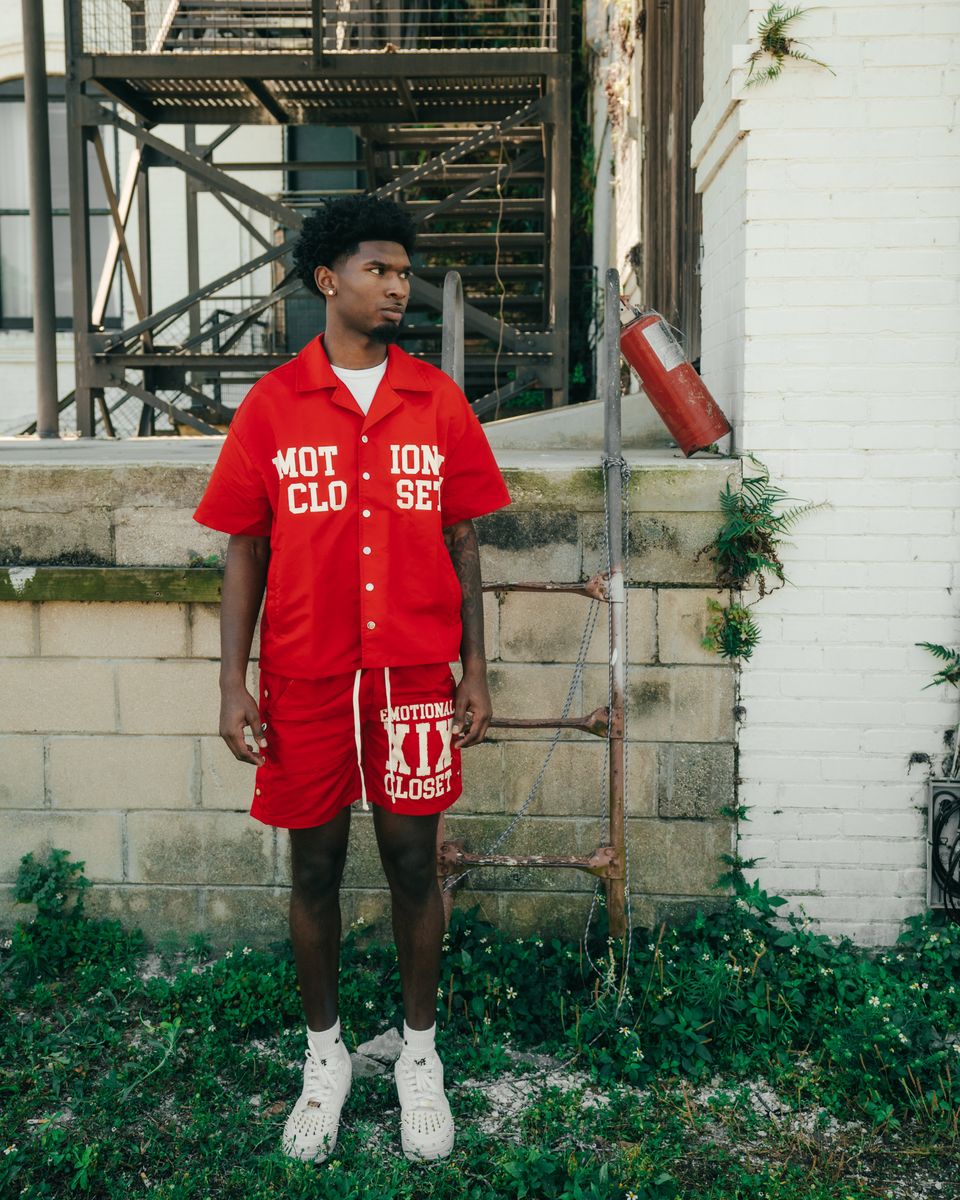 Mixed Emotion  “Backyard” Nylon Shorts - Red