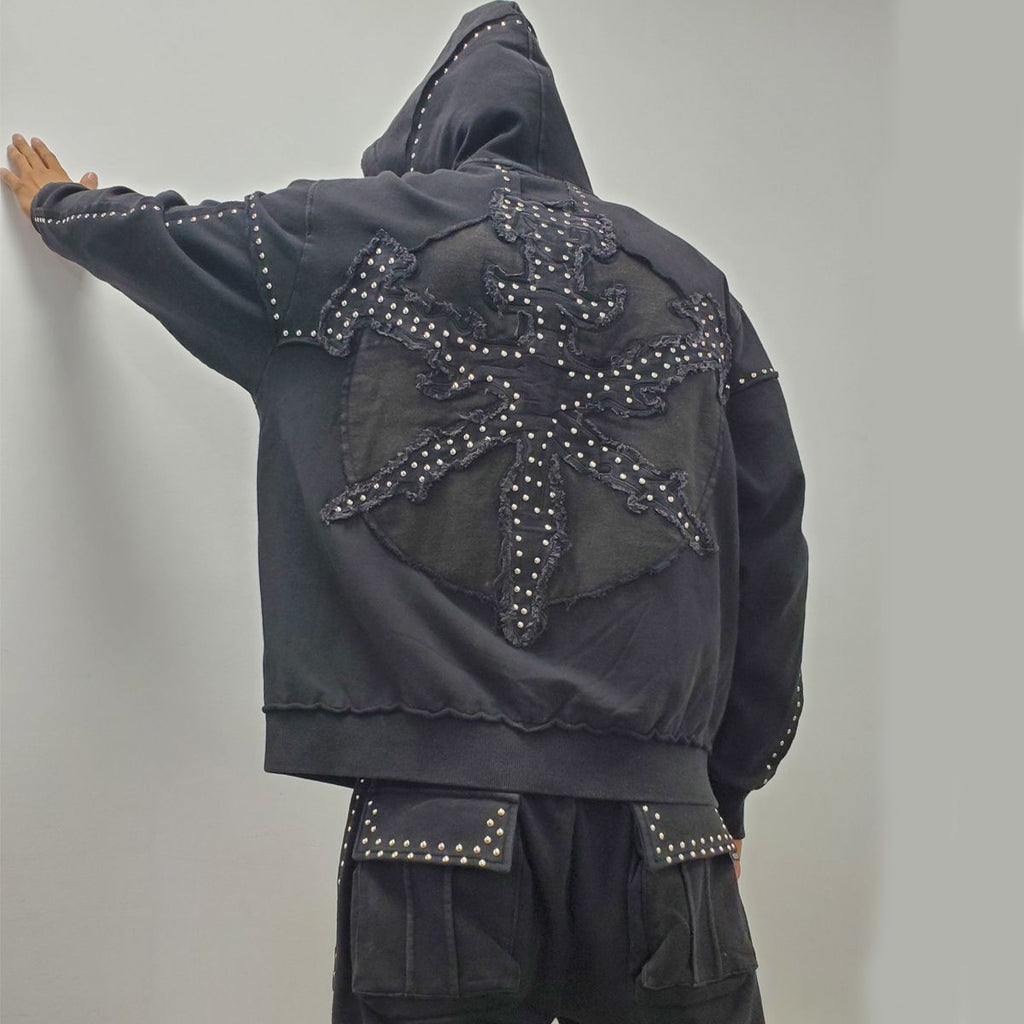 Hudson Hoody 585 Studded Metal Oversized Hoody BLK