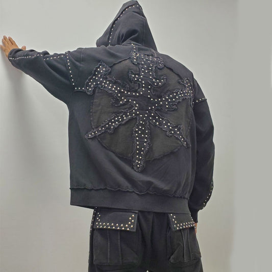 Hudson Hoody 585 Studded Metal Oversized Hoody BLK