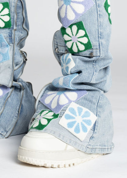 GUAPI Aqua Blue Flowers Denim