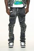 PHEELINGS "JOURNEY TO GREATNESS" CARGO FLARE STACK DENIM (PH-SS24-72)-BLACK