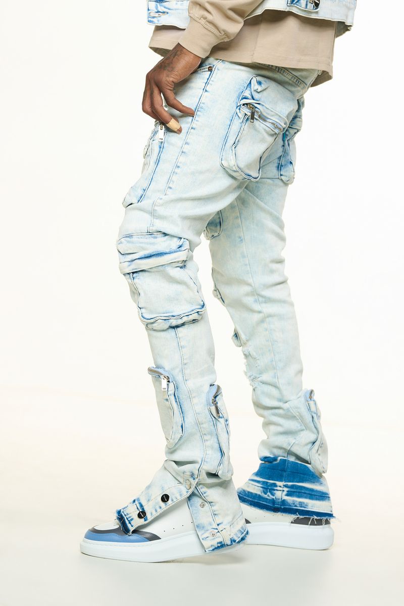 PHEELINGS "JOURNEY TO GREATNESS" FLARE STACK DENIM (PH-SS24-69)-LT BLUE