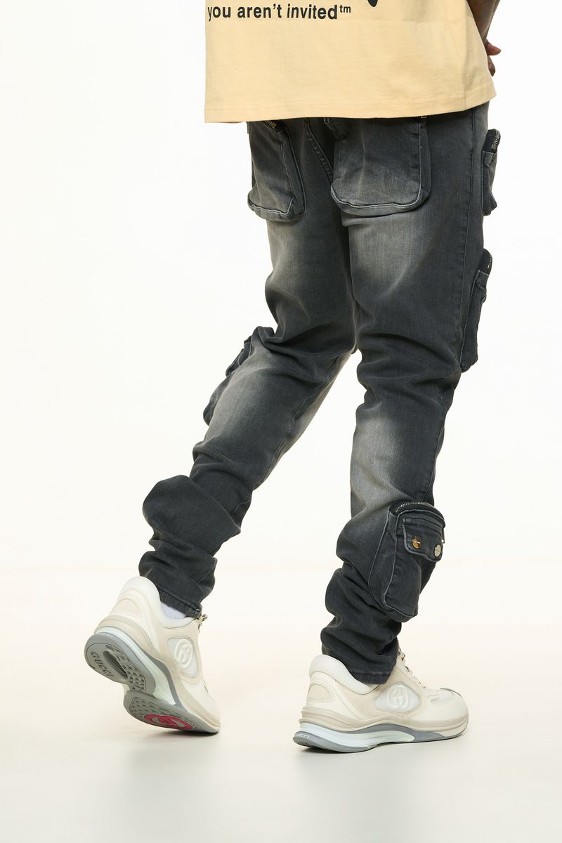 PHEELING "LUCID DREAMS" CARGO SKINNY DENIM (PH-SS24-88)-FADED BLACK