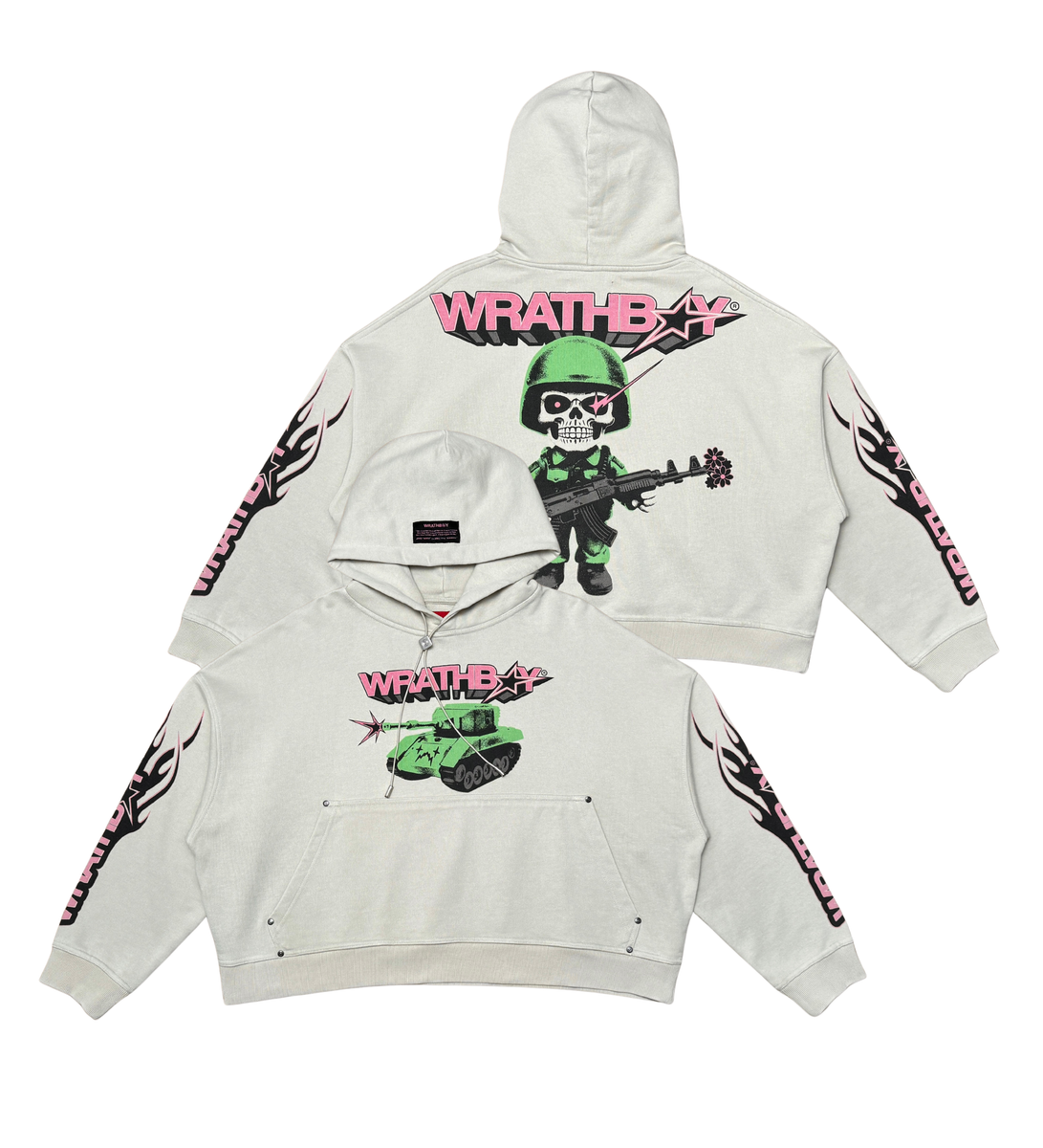 WRATHBOY WORLD AT WAR CROPPED HOODIE (WB05-084 CEMENT)