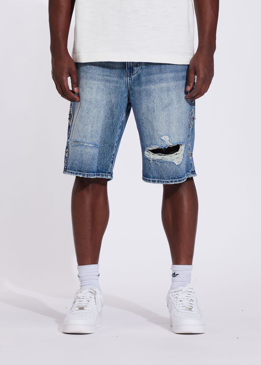 CRYSP DENIM RIVET SHORT-Medium Wash (CRYSUM25-209)