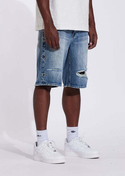 CRYSP DENIM RIVET SHORT-Medium Wash (CRYSUM25-209)