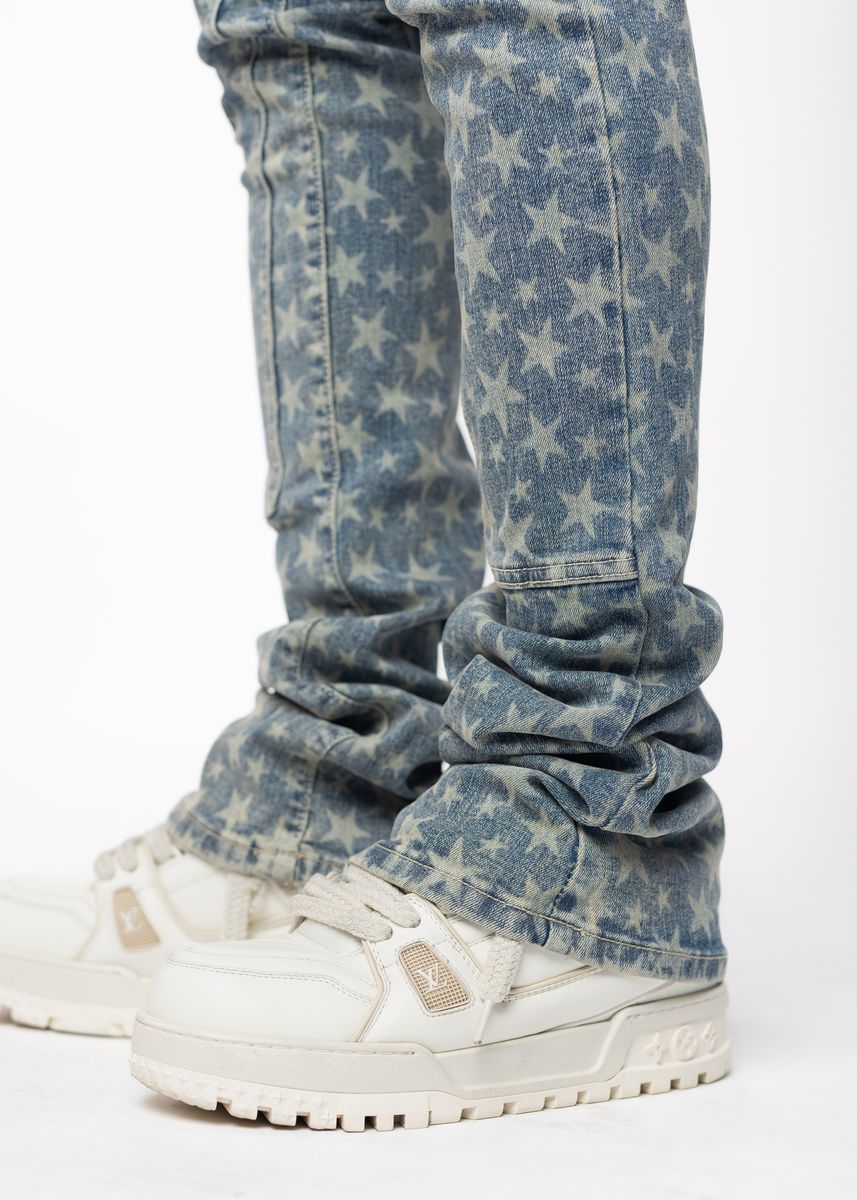 GUAPI Vintage Blue Laser Stars Denim