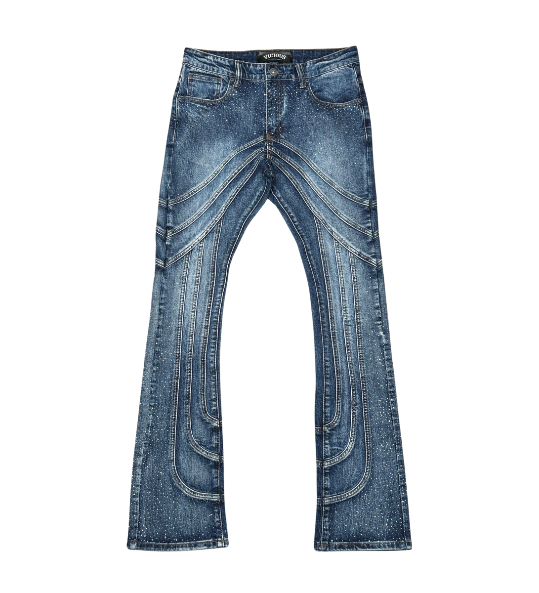 VICIOUS FLARE DENIM W/ MINI RHINESTONE & STITCHING VC748 MD BLUE