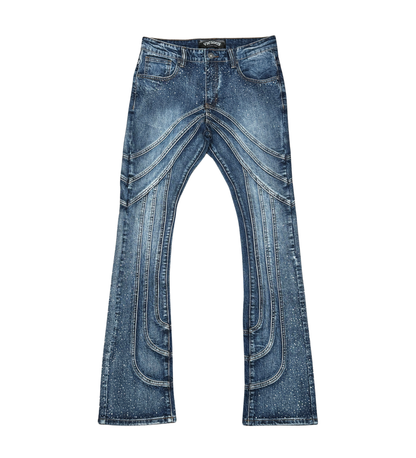 VICIOUS FLARE DENIM W/ MINI RHINESTONE & STITCHING VC748 MD BLUE