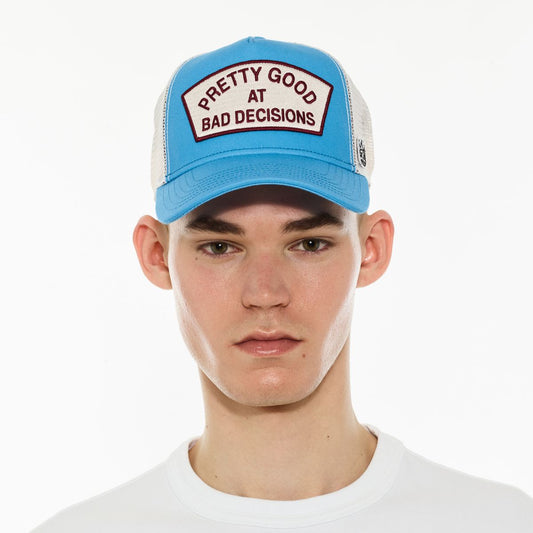 CULT LOGO MESH BACK TRUCKER HAT "GOOD AT BAD DECISIONS" (625BC-CH70A)