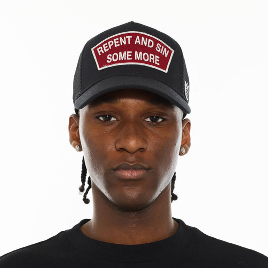 CULT CLEAN LOGO MESH BACK TRUCKER CURVED VISOR "REPENT AND SIN SOME MORE" (625BC-CH78A)