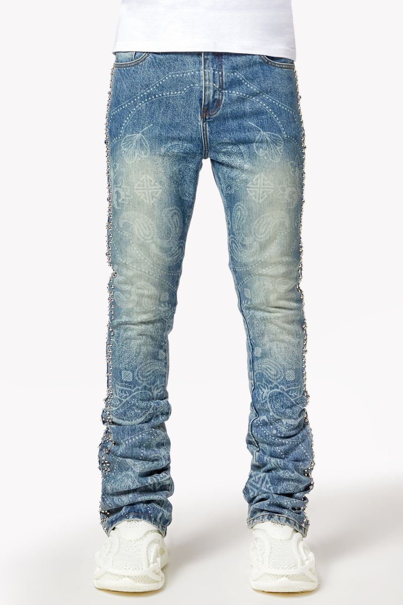 GUAPI Aqua Blue Rivets Stacked Denim '495ABRSD'