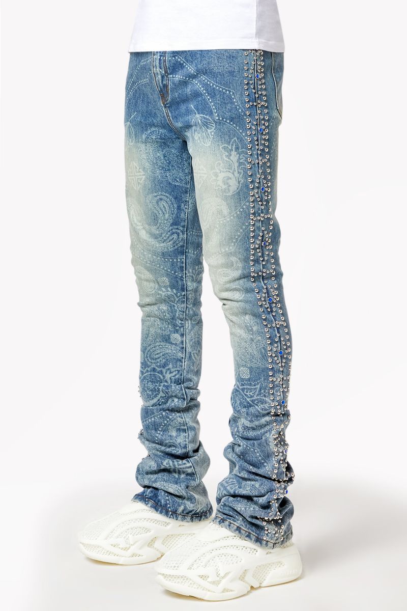 GUAPI Aqua Blue Rivets Stacked Denim '495ABRSD'