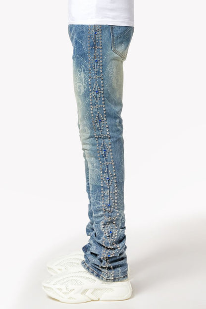 GUAPI Aqua Blue Rivets Stacked Denim '495ABRSD'