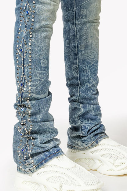 GUAPI Aqua Blue Rivets Stacked Denim '495ABRSD'
