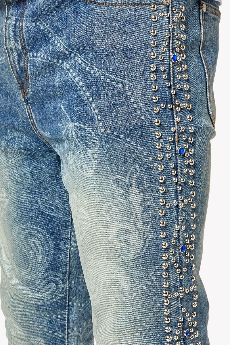 GUAPI Aqua Blue Rivets Stacked Denim '495ABRSD'