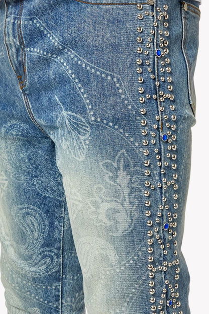 GUAPI Aqua Blue Rivets Stacked Denim '495ABRSD'