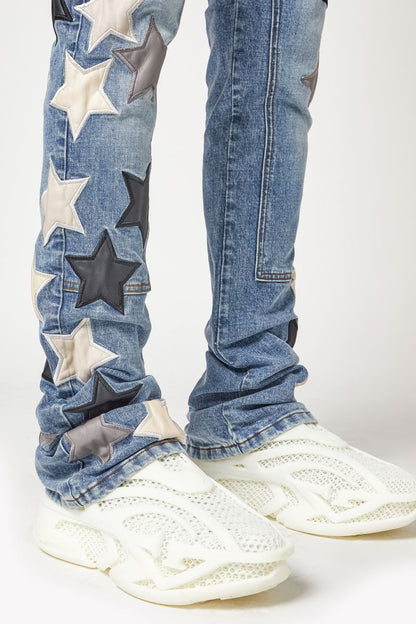 GUAPI Aqua Blue Vintage Stars Denim '496ABVSD'