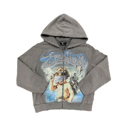 MIXED EMOTION Grey “Rhinestone“ Hoodie