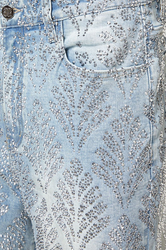 GUAPI Aqua Blue Embellished Denim Shorts V2 '500ABEDS'