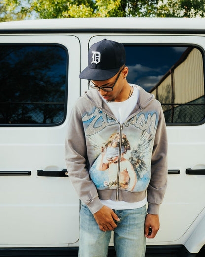 MIXED EMOTION Grey “Rhinestone“ Hoodie