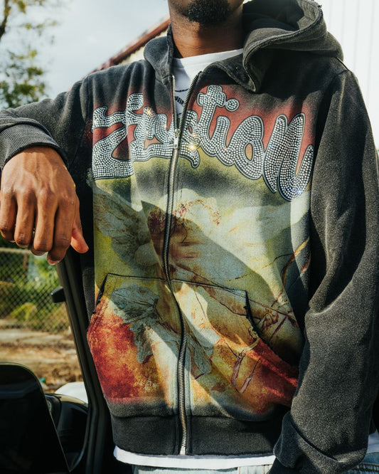 M.E. Acid Wash “Rhinestone“ Hoodie