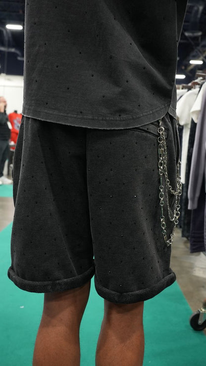 KI DENIM BLACK STONE SHORTS (KDSH003)