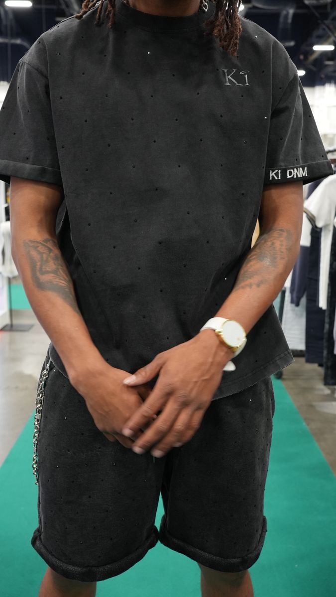 KI DENIM BLACK STONE SHORTS (KDSH003)