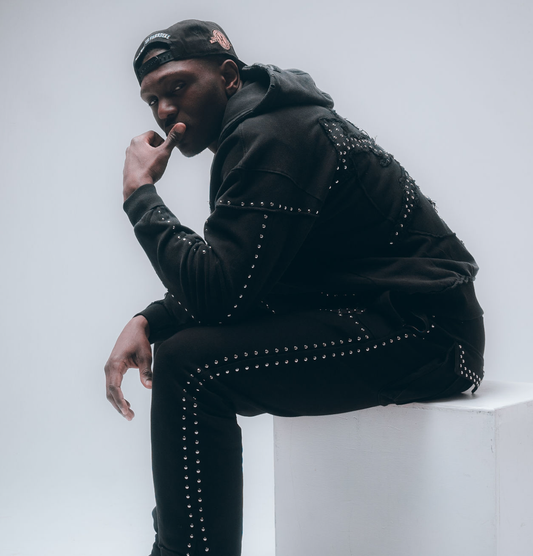 Hudson Hoody 585 Studded Metal Oversized Hoody BLK