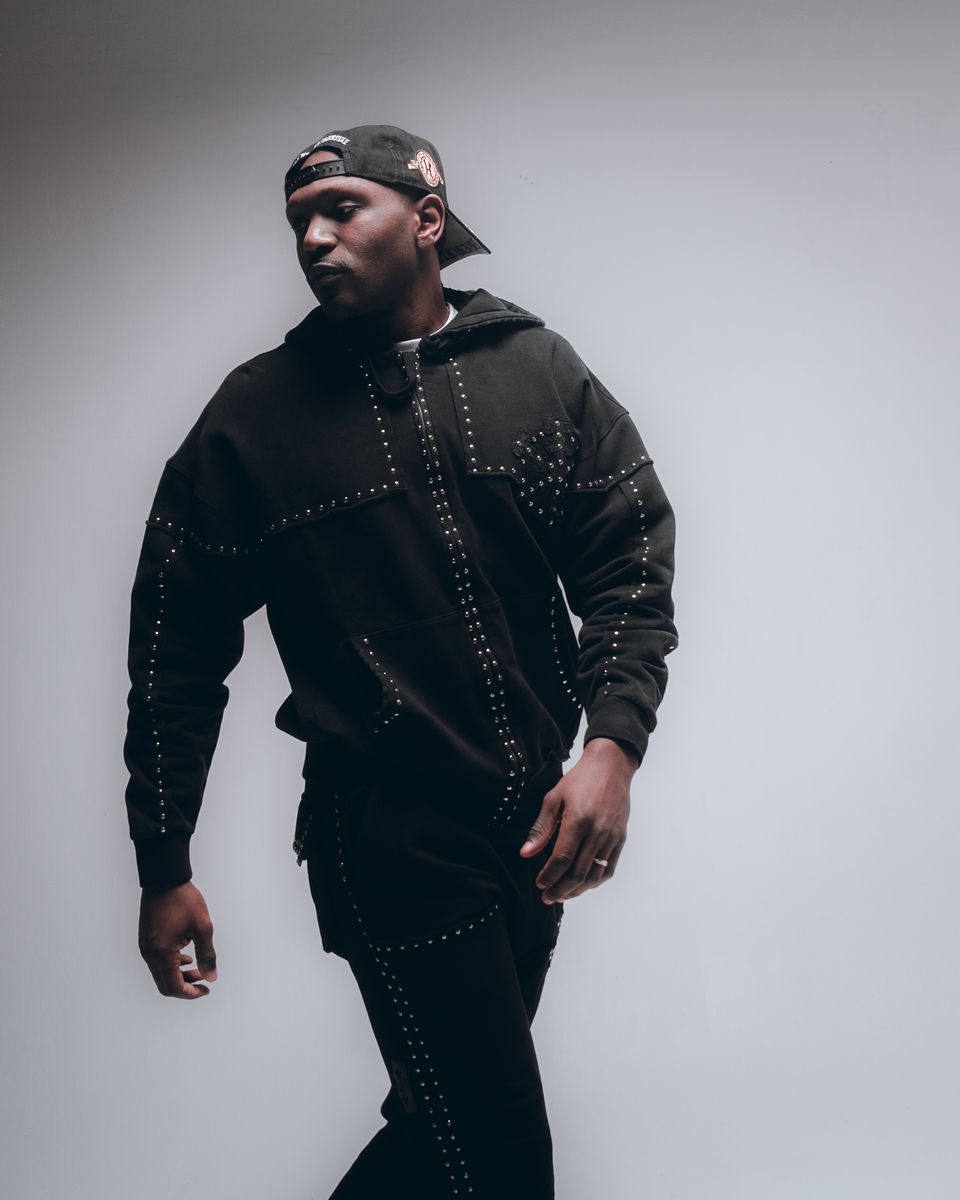 Hudson Hoody 585 Studded Metal Oversized Hoody BLK