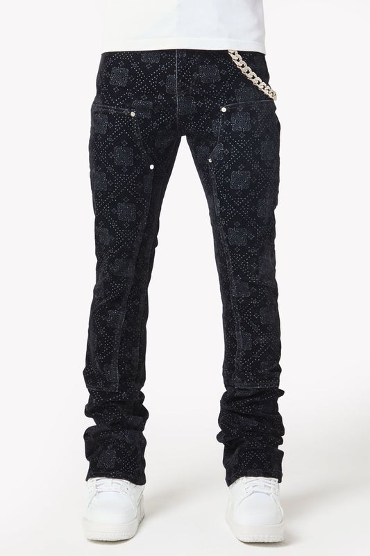 GUAPI All Black Monogram Velour Denim