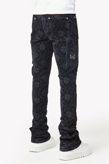 GUAPI All Black Monogram Velour Denim