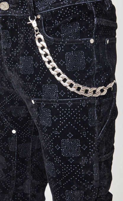 GUAPI All Black Monogram Velour Denim