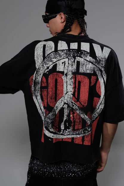 STRAY WIDE & CROP FIT  WITH 3/4 SLEEVE T SHIRT ST1350-BLK