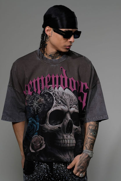 STRAY WIDE & CROP FIT  WITH 3/4 SLEEVE T SHIRT ST1351-CHA