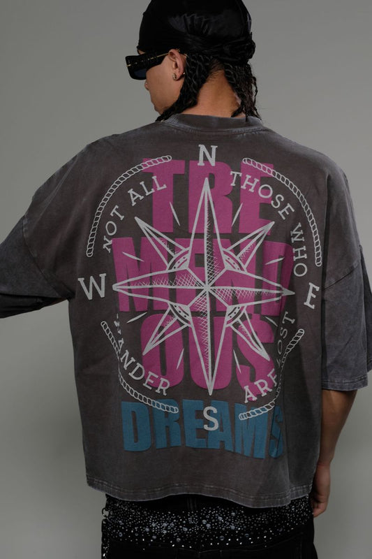 STRAY WIDE & CROP FIT  WITH 3/4 SLEEVE T SHIRT ST1351-CHA