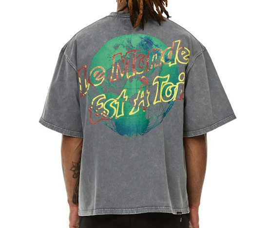 SI TU VEUX LE MONDE TEE (TV0247) CHARCOAL WASH