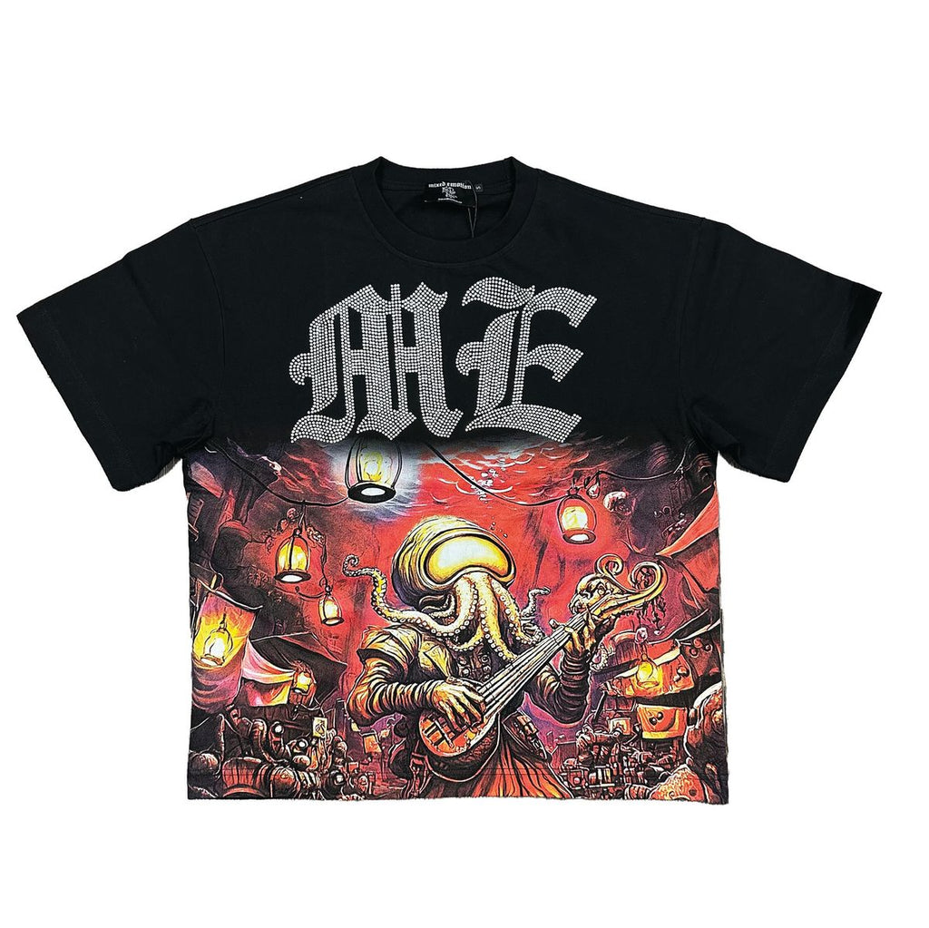 M.E. Octopus Rhinestone Tee - BLACK