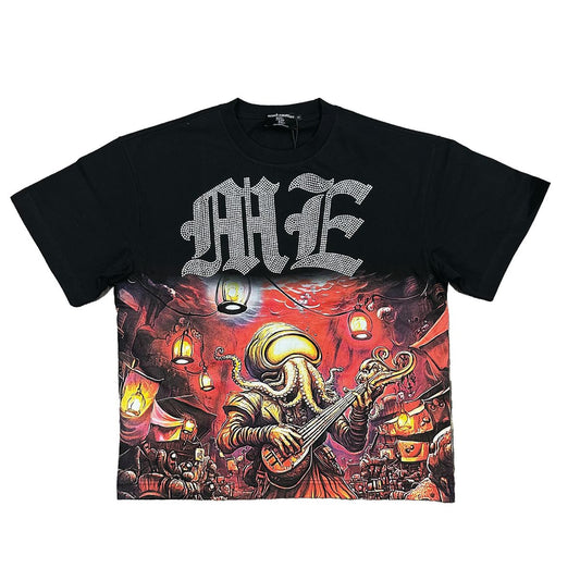 M.E. Octopus Rhinestone Tee - BLACK