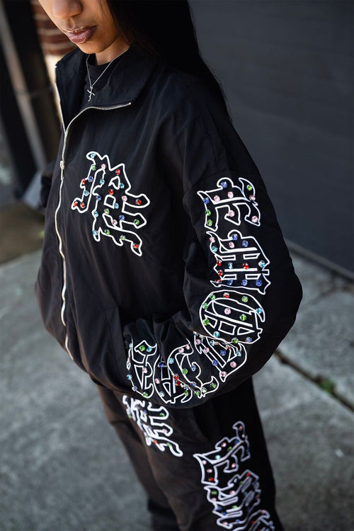 Mixed Emotions 'ME' Rhinestone Nylon Jacket