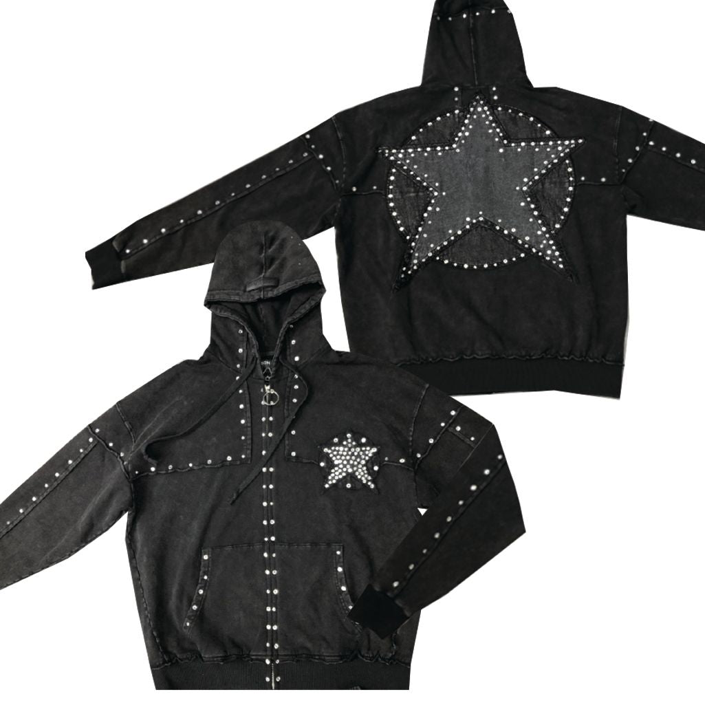 HUDSON HOODY-605 STAR STONES OVERSIZED HOODY BLK (HOODY-605 - BLK)