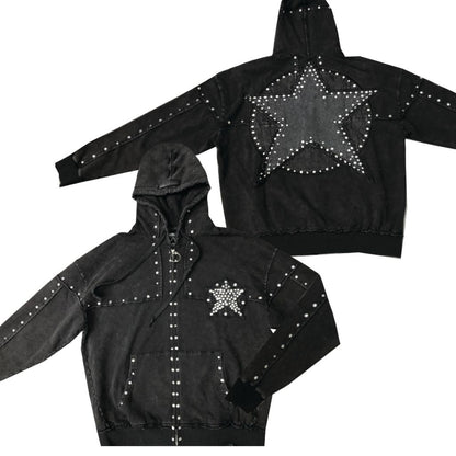 HUDSON HOODY-605 STAR STONES OVERSIZED HOODY BLK (HOODY-605 - BLK)