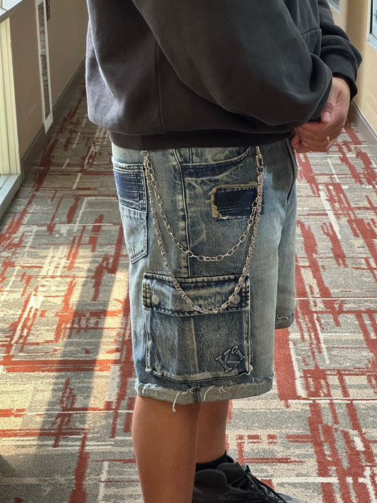 KI DENIM BILLY CARGO SHORTS W/ CHAINS (KDSH002)