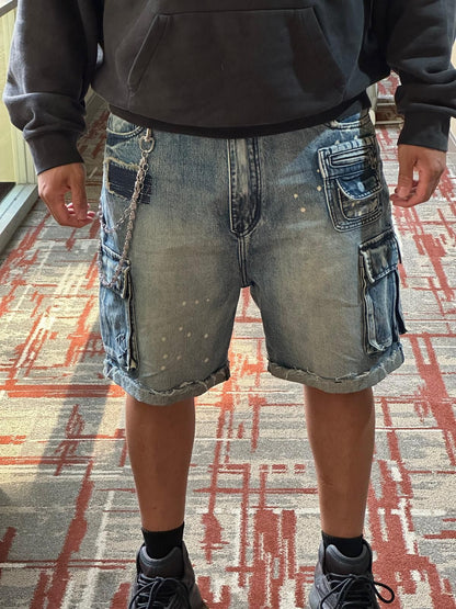 KI DENIM BILLY CARGO SHORTS W/ CHAINS (KDSH002)