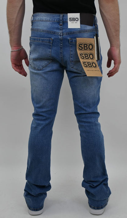 ARMOR Light Blue Stacked Jeans with Rip and Tear LIGHT BLUE STACKED JEANS WITH RIP AND TEAR (SBO_02006_SK)