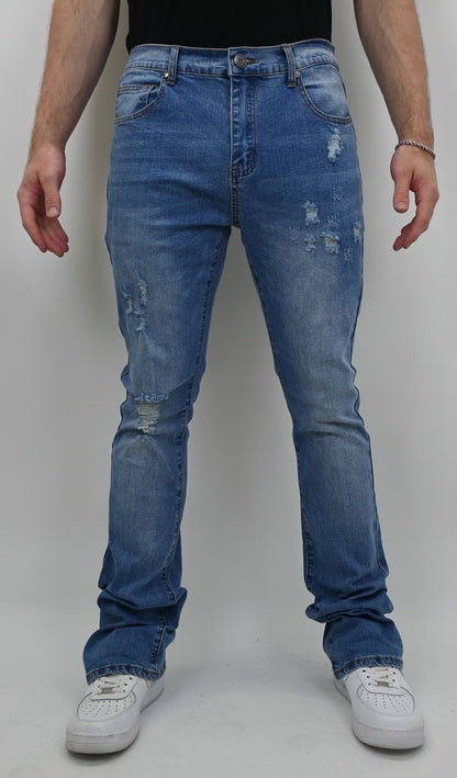 ARMOR Light Blue Stacked Jeans with Rip and Tear LIGHT BLUE STACKED JEANS WITH RIP AND TEAR (SBO_02006_SK)