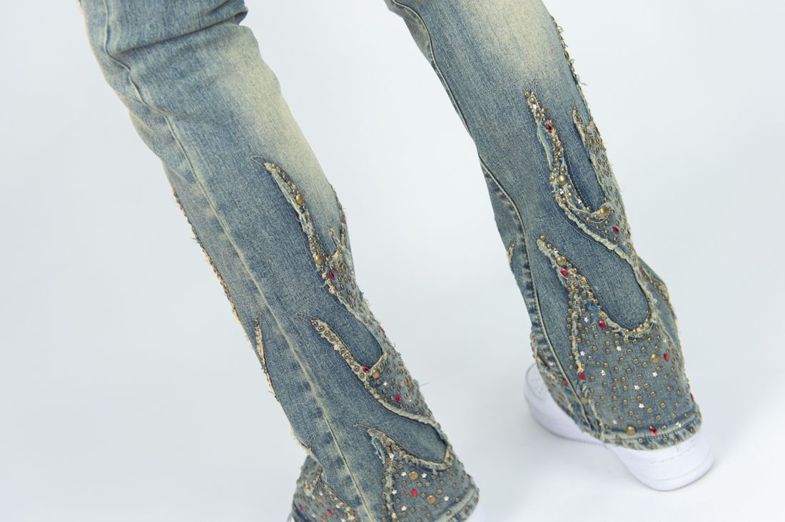 R3BEL DENIM FIREFEST STACKED JEANS-VINTAGE