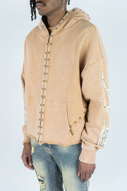 R3BEL DENIM FIREFEST FULLZIP HOODIE-KHAKI