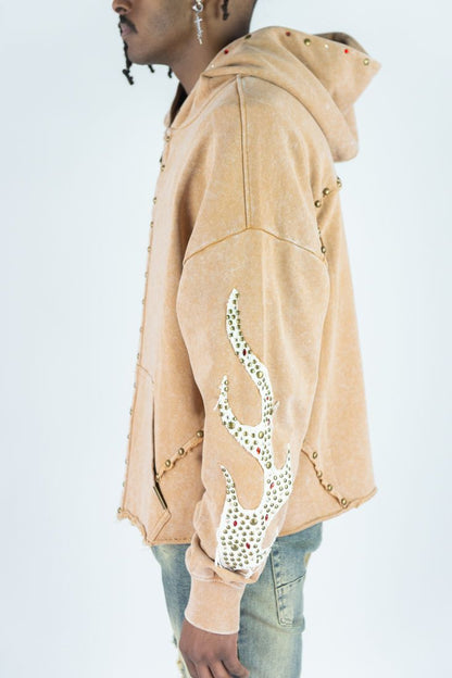 R3BEL DENIM FIREFEST FULLZIP HOODIE-KHAKI